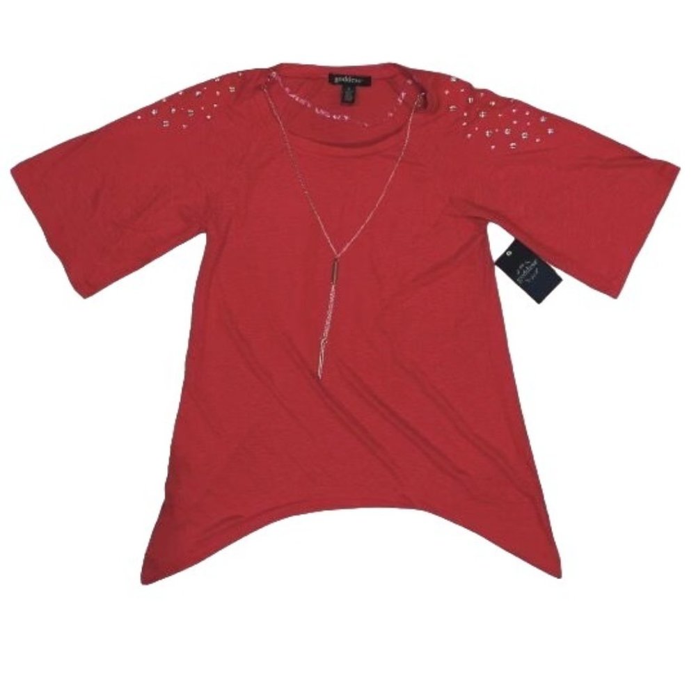 goddess Tee Shirt Circle Studs Faux Necklace Loose Sleeve Small Womens Casual